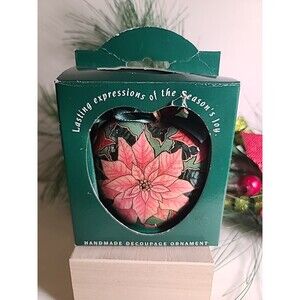 RARE NOS 1992 Tomorrow Today Handmade Decoupage Poinsettia  Christmas Ornament
